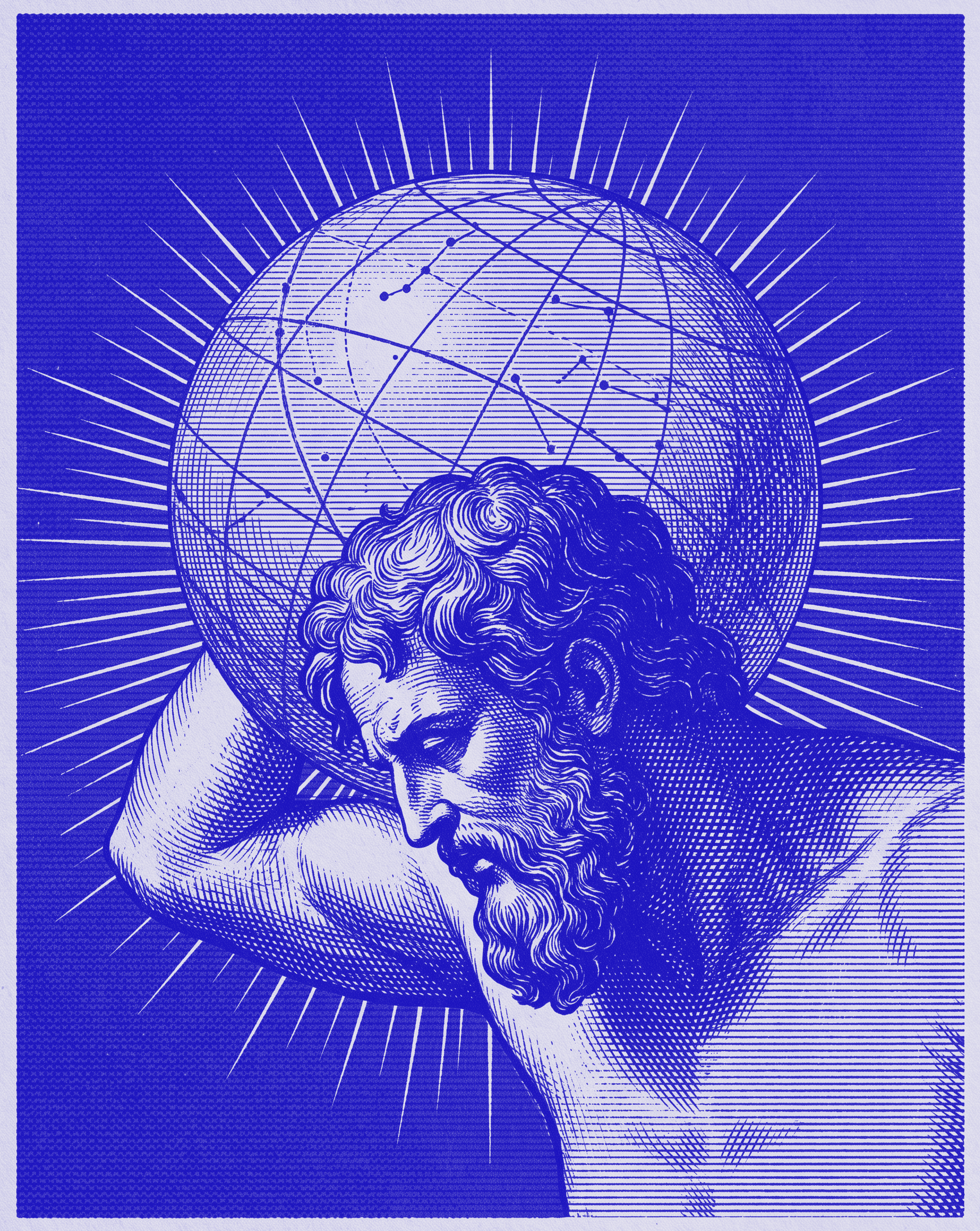 Classical engraving of Atlas in the Off Axis blue palette, the Atlas foundation tier